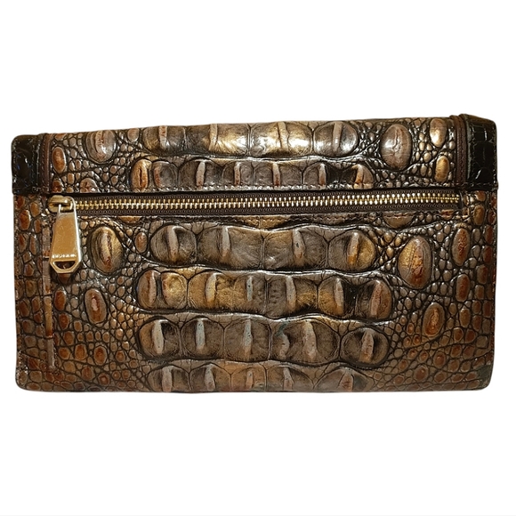 Brahmin Bronze Croc Embossed Trifold Wallet - Picture 2 of 11